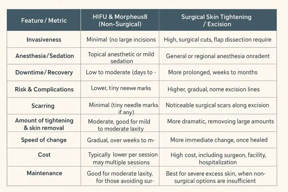 Table showing benefits of Lipo Freeze 2 U uk treatments for skin tightening following weight loss injections.
